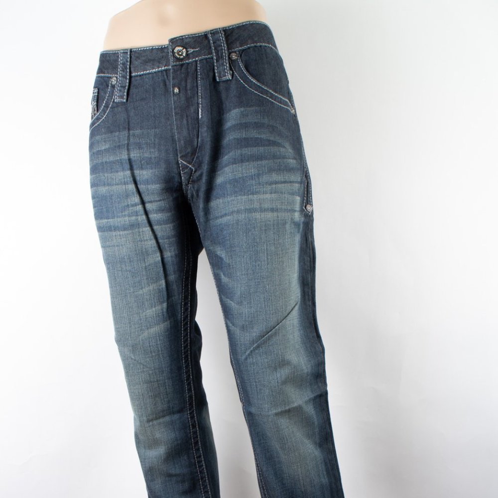 Buckle Antique Rivet Relaxed Straight 38 (39 X 33) Men's Denim Jeans Dark Wash